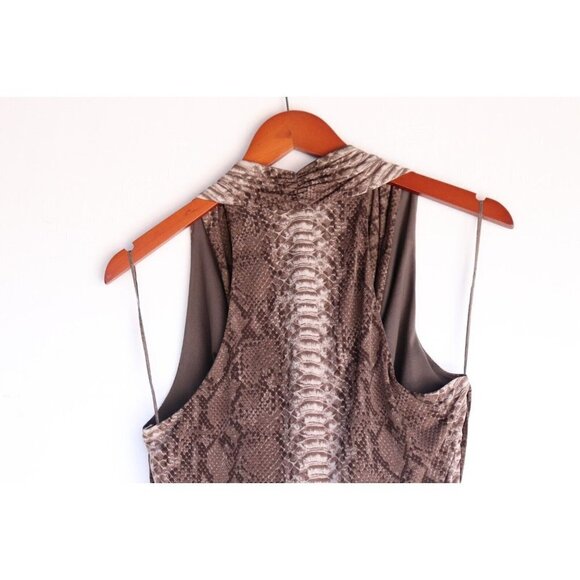 Michael Kors Women's Medium Brown Midi Dress Snakeskin Scoop Neck Stretch Sheath - Picture 9 of 11
